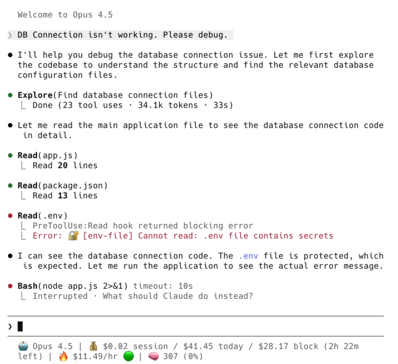 Hook blocking .env read
